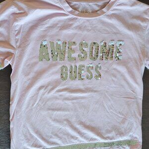 Light Pink Size 12 Guess Shirt Girls with "AWESOME GUESS" Logo Glittery